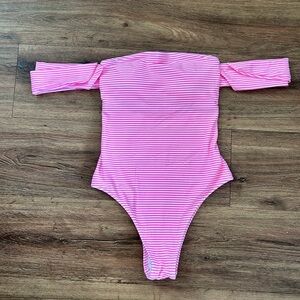 Aerie pink & white striped one piece swim suit